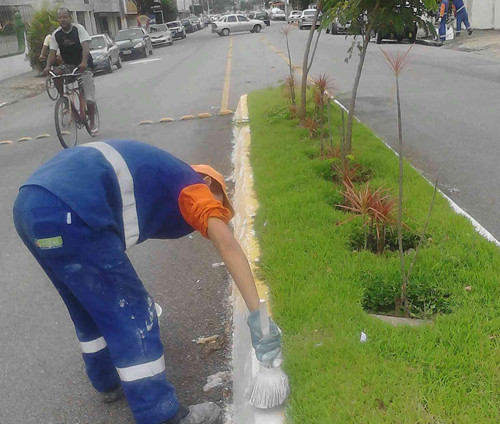A pintura de meios-fios estão entre os trabalhos realizados (Foto: Divulgação)